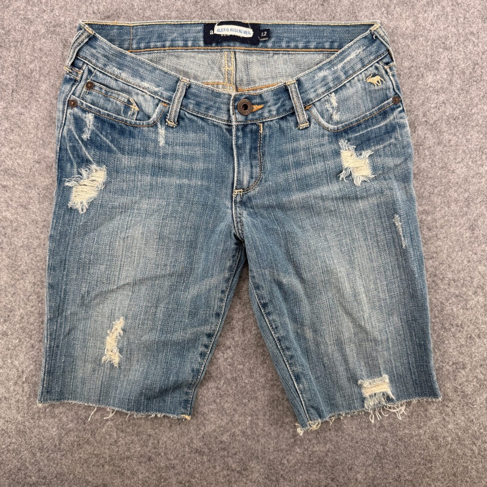 Y2K Abercrombie & Fitch Shorts Womens 12 Alexis Rosenzweig Blue Distressed